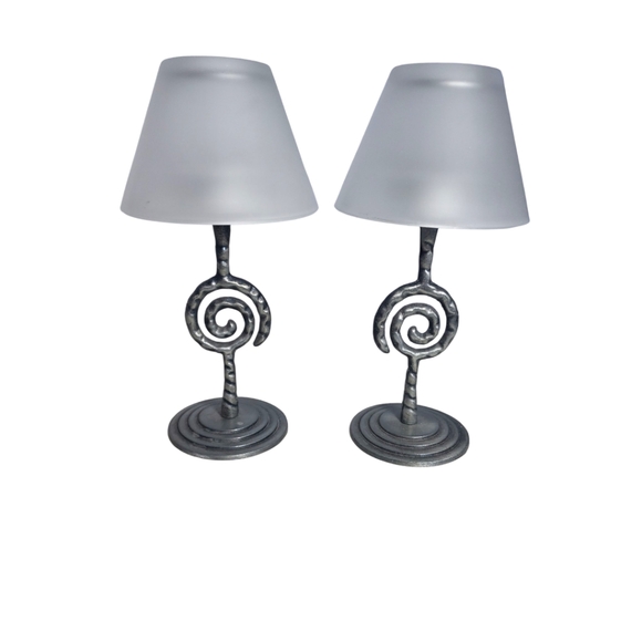 Tealight Candlestick Holder with Frosted Glass Shade - Spiral - Picture 1 of 8